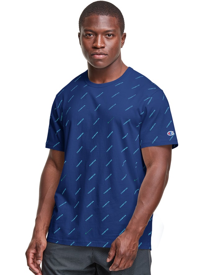 Champion Mens T-Shirt NZ - Classic All Over Logo Navy ( 2903-HCWRQ )